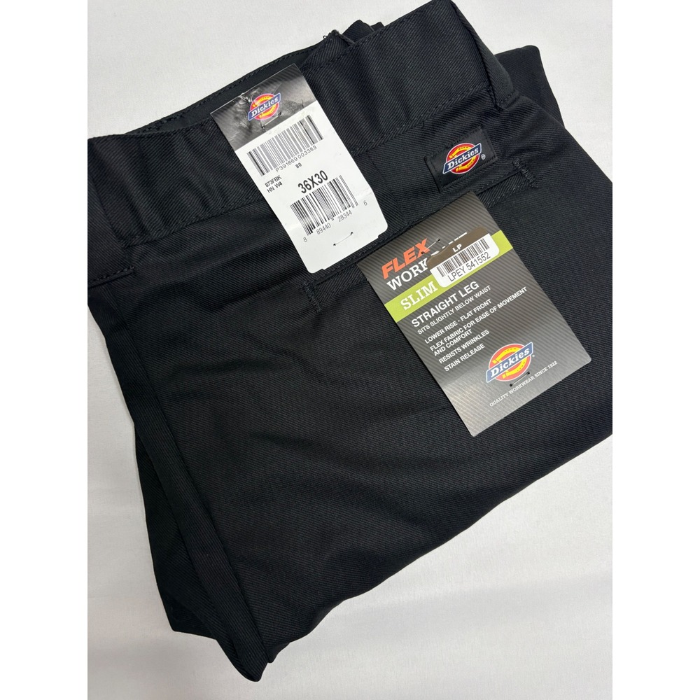 Dickies Flex Work Pants Mens 36x30 Black Slim Fit Straight Leg 873FBK NWT